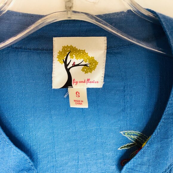Anthropologie Fig & Flower Women's Size Small Blue Floral Embroidered Blouse Top - Picture 3 of 5